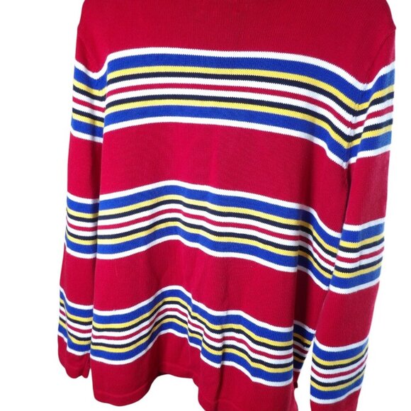 Womens Designer Lauren Ralph Lauren Red Stripe Sweater XL EUC Spring Fall Preppy - Picture 2 of 3